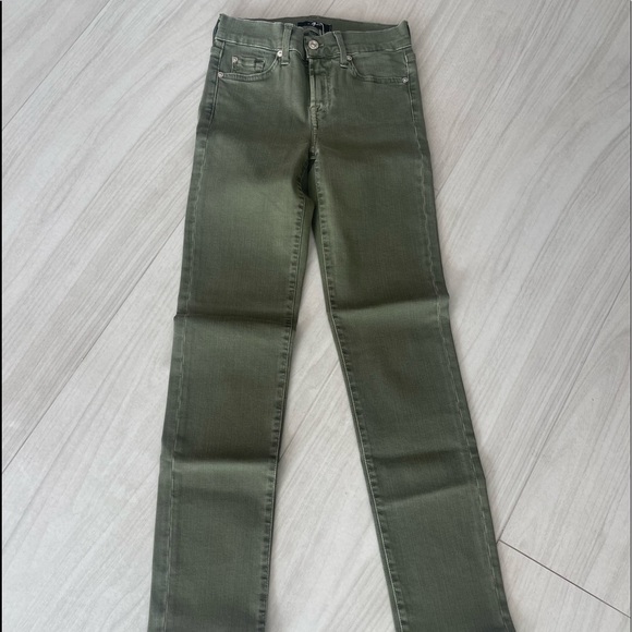 7 For All Mankind military green mid rise Roxanne slim illusion woodland jeans. - Picture 3 of 7